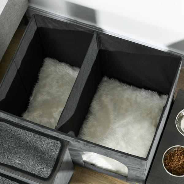 2 Skåle I Rustfrit Stål, Katteseng, Til Små Dyr Op Til 8 Kg, Polyester, Grå