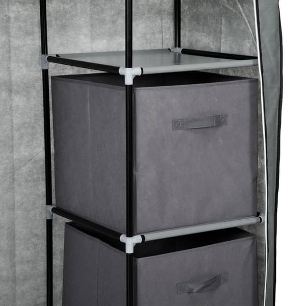 Stoffgarderobe, Sammenleggbar Skap Med Skuffer Og Klesstang, Glidelås, Garderobe, Fiberduk, Mørkegrå