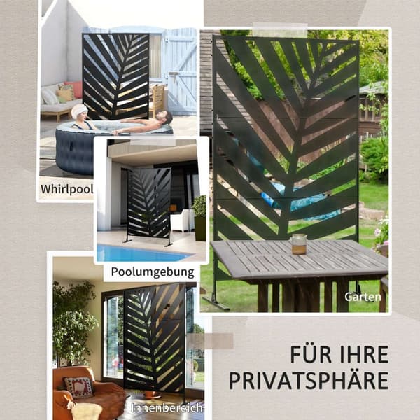 Balcony Privacy Screen Romdeler Med Bananbladmønster, 122X198Cm, Stålsvart, For Hage Og Uteplass