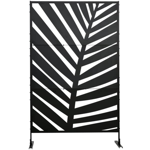 Balcony Privacy Screen Romdeler Med Bananbladmønster, 122X198Cm, Stålsvart, For Hage Og Uteplass
