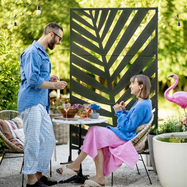 Balcony Privacy Screen Romdeler Med Bananbladmønster, 122X198Cm, Stålsvart, For Hage Og Uteplass