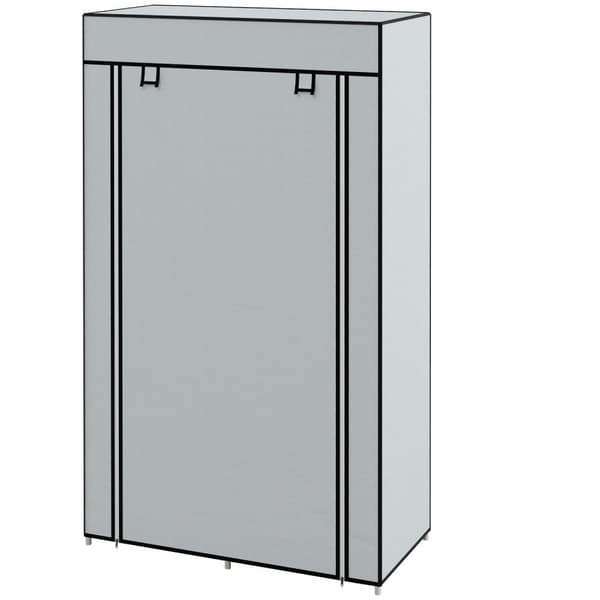 Stoffgarderobe, Plassbesparende Garderobe Med 5 Rom Og Klesstang, Glidelås, Sammenleggbar Garderobe, Lys Grå