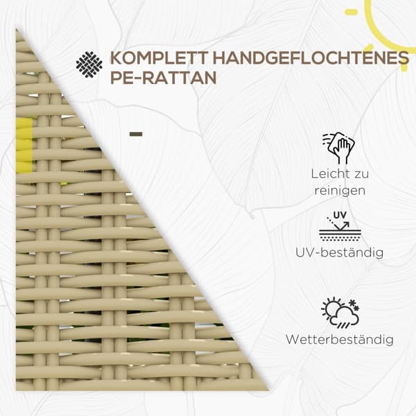 Polyrattan Bænk, 2-Personers Havebænk, Rattan Bænk Uden Armlæn, Balkon Bænk, Havemøbler, Kan Holde Op Til 250 Kg, Metal, Kaki