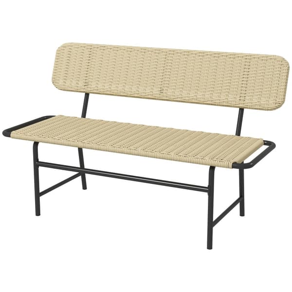 Polyrattan Bænk, 2-Personers Havebænk, Rattan Bænk Uden Armlæn, Balkon Bænk, Havemøbler, Kan Holde Op Til 250 Kg, Metal, Kaki