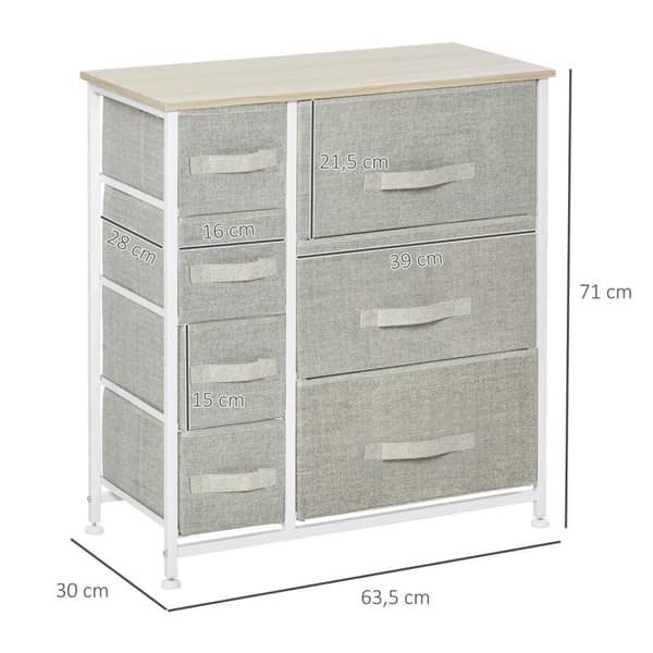 Skuffeskap Praktisk Oppbevaringsskap Med 7 Sammenleggbare Stoffskuffer, Non-Woven Stoff, Plassbesparende, Grå, 63,5X30X71Cm
