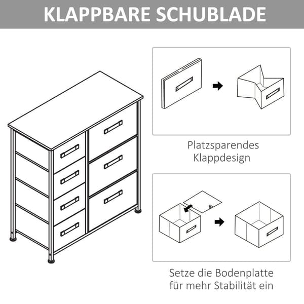 Skuffeskap Praktisk Oppbevaringsskap Med 7 Sammenleggbare Stoffskuffer, Non-Woven Stoff, Plassbesparende, Grå, 63,5X30X71Cm