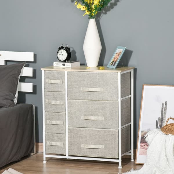 Skuffeskap Praktisk Oppbevaringsskap Med 7 Sammenleggbare Stoffskuffer, Non-Woven Stoff, Plassbesparende, Grå, 63,5X30X71Cm