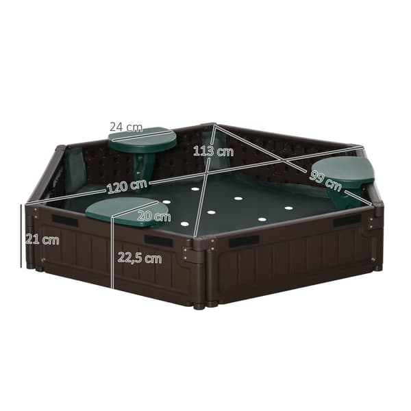 Outsolny Sandkasse Gør-Det-Selv-Sandkasse Med 3 Sæder, Hdpe, Presenning, Til 3-12 År, Ø120X21Cm, Brun