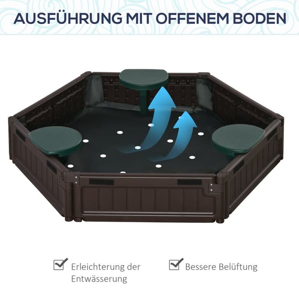 Outsolny Sandkasse Gør-Det-Selv-Sandkasse Med 3 Sæder, Hdpe, Presenning, Til 3-12 År, Ø120X21Cm, Brun