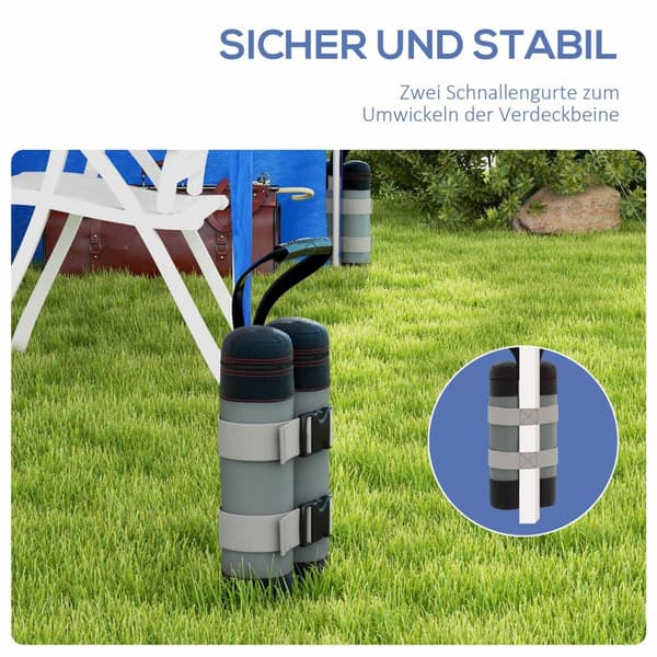 Gazebo Sandbags Sett Med 4 Robuste Vekter For Pop Up Gazebo, Oxford-Stoff, Grå + Svart, Med Håndtak