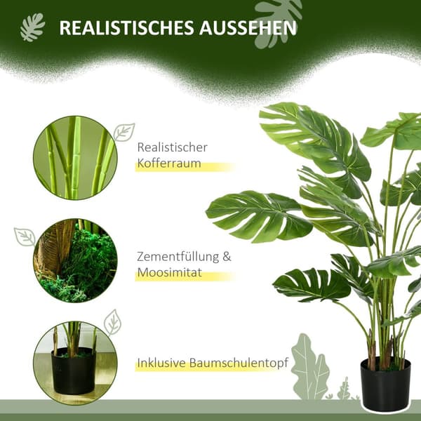 Kunstig Monstera 120 Cm Kunstig Plante Med Plantekasse Og Pe-Mose, Villedende Ekte, For Stue, Grønn