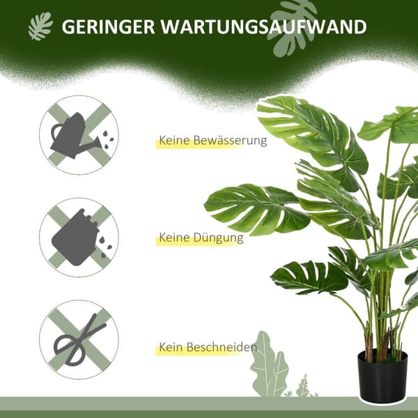 Kunstig Monstera 120 Cm Kunstig Plante Med Plantekasse Og Pe-Mose, Villedende Ekte, For Stue, Grønn