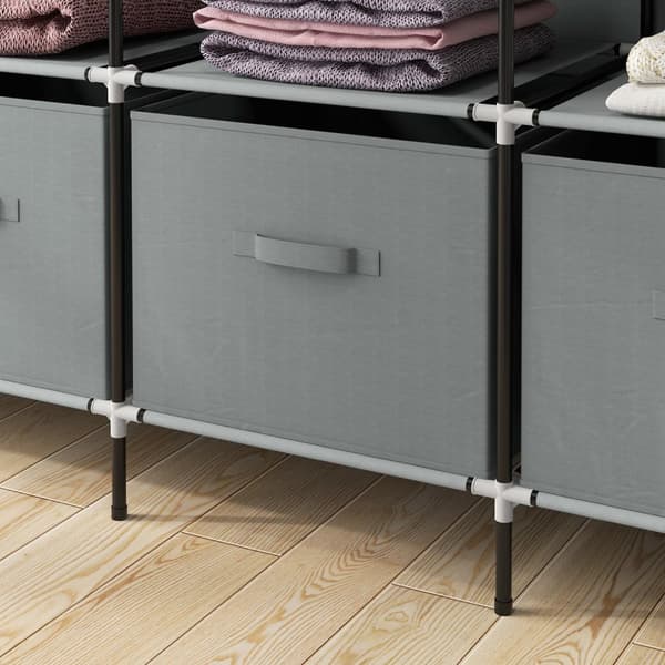 Stof Garderobe Med Bøjlestang, 10 Rum, 4 Skuffer, Garderobe I Fleece Look, Mørkegrå