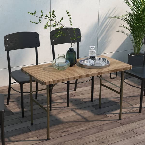 Camping Bord Folde Rattan Look 4 Person Havebord Balkon Terrasse Hdpe Brun
