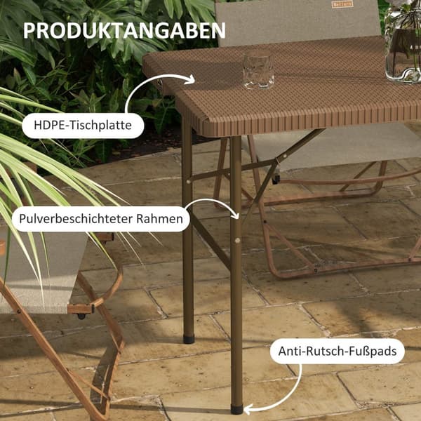 Camping Bord Folde Rattan Look 4 Person Havebord Balkon Terrasse Hdpe Brun