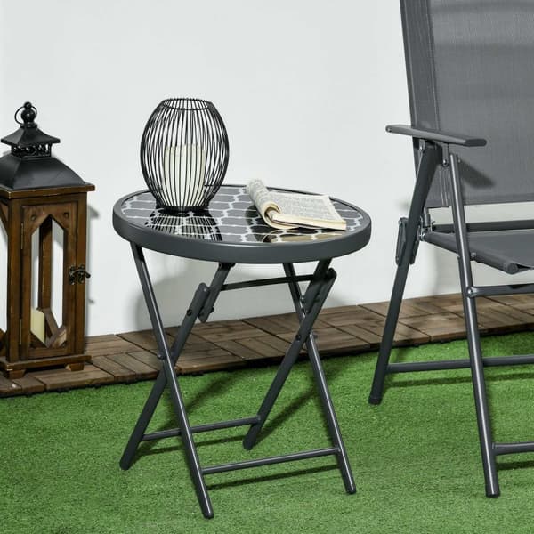 Sammenleggbar Bord Sidebord Glassplate Campingbord Svart 45X45X50Cm