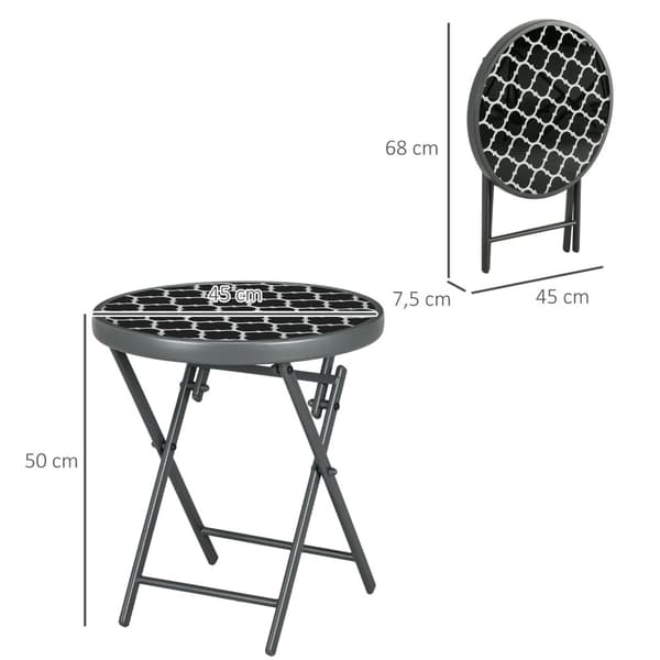 Sammenleggbar Bord Sidebord Glassplate Campingbord Svart 45X45X50Cm