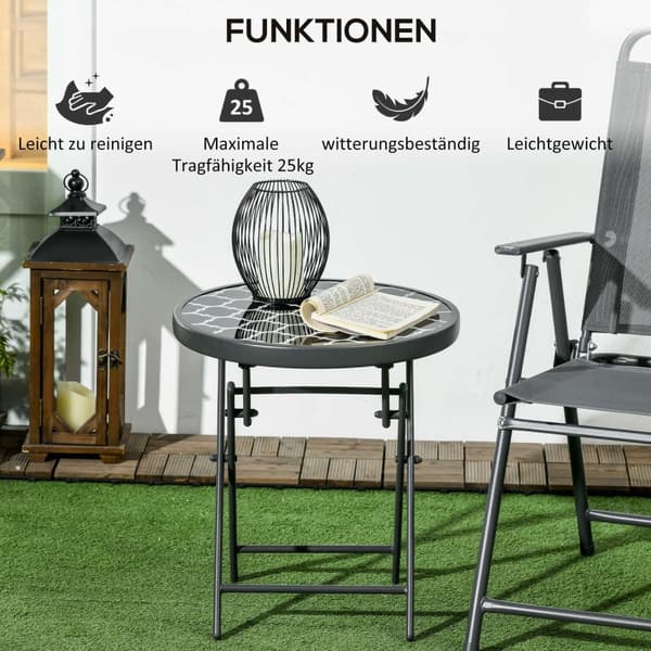 Sammenleggbar Bord Sidebord Glassplate Campingbord Svart 45X45X50Cm