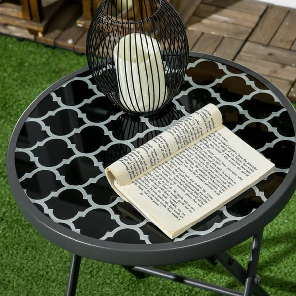 Sammenleggbar Bord Sidebord Glassplate Campingbord Svart 45X45X50Cm