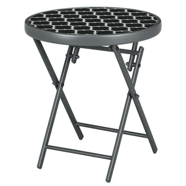 Sammenleggbar Bord Sidebord Glassplate Campingbord Svart 45X45X50Cm