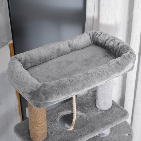Kattekløestolpe 120Cm Med Kurv, Kattehule, Lekeball, Innendørs Klatretårn, Jutestamme, Lys Grå, Opptil 5 Kg