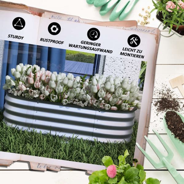 Metal Højbed Plantekasse Grøntsagsseng Diy Blomsterkasse Med Åben Bund Urtebed Til Havebalkon Sølv 105 X 62 X 30 Cm