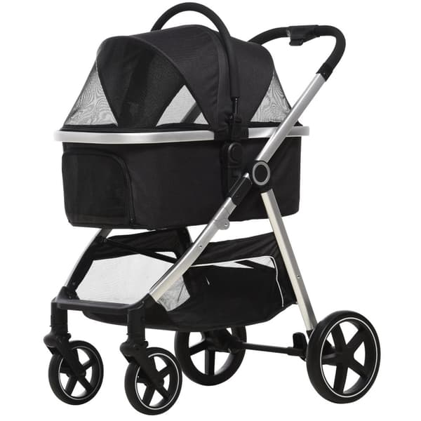 Hundevogn, 3 I 1 Hundevogn, Bilsete, Transportbag, Kattevogn Med Pute Opptil 15 Kg, Sammenleggbar Med Bremser, Nettingvindu, Sikkerhetsliner