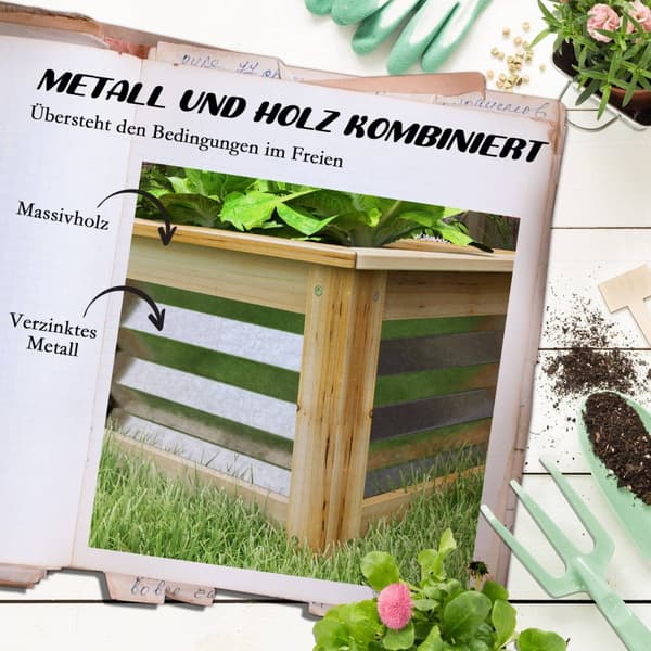 Raised Bed Metal Flower Box Plant Box Med Treramme For Hage Og Balkong Naturlig 45 X 45 X 30 Cm