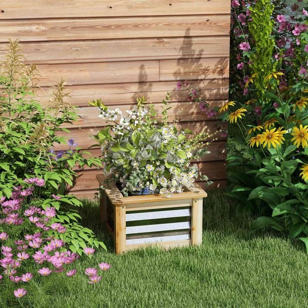 Raised Bed Metal Flower Box Plant Box Med Treramme For Hage Og Balkong Naturlig 45 X 45 X 30 Cm