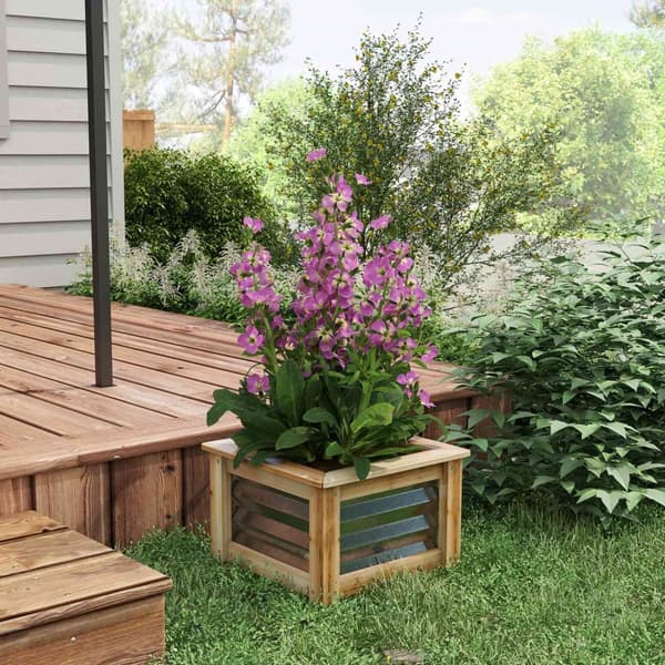 Raised Bed Metal Flower Box Plant Box Med Treramme For Hage Og Balkong Naturlig 45 X 45 X 30 Cm