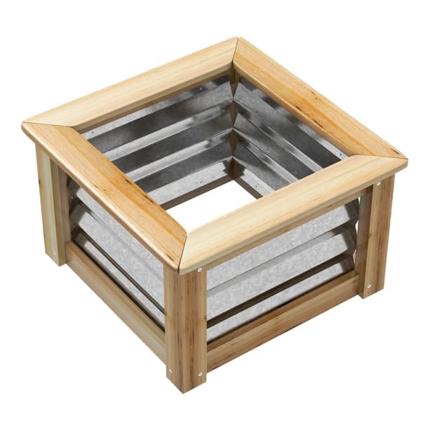 Højbed Metal Blomsterkasse Plantekasse Med Træramme Til Have Og Balkon Natur 45 X 45 X 30 Cm