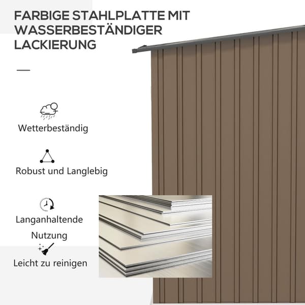 Redskapsbod Laget Av Stål, 0,92 M² Redskapsbod Med Pent Takhageskap Låsbar, Hageskur, 100 X 103 X 160 Cm, Brun