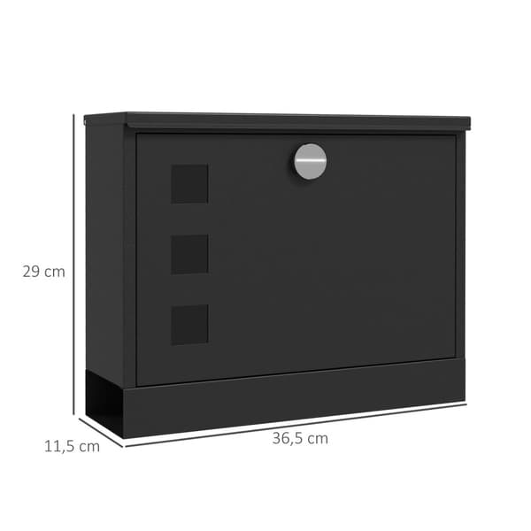 Musta Postilaatikko Sanomalehtiosastolla, Metalli, Katseluikkuna, 2 Avainta, Vettä Hylkivä, 36,5X11,5X29Cm