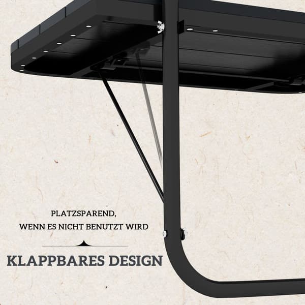 Balkongbord For Oppheng, Balkonghengebord Sammenleggbart, 4-Veis Høydejusterbart, Hengebord Kan Holde Opptil 25 Kg, Aluminium, 60 X 40 Cm, Svart