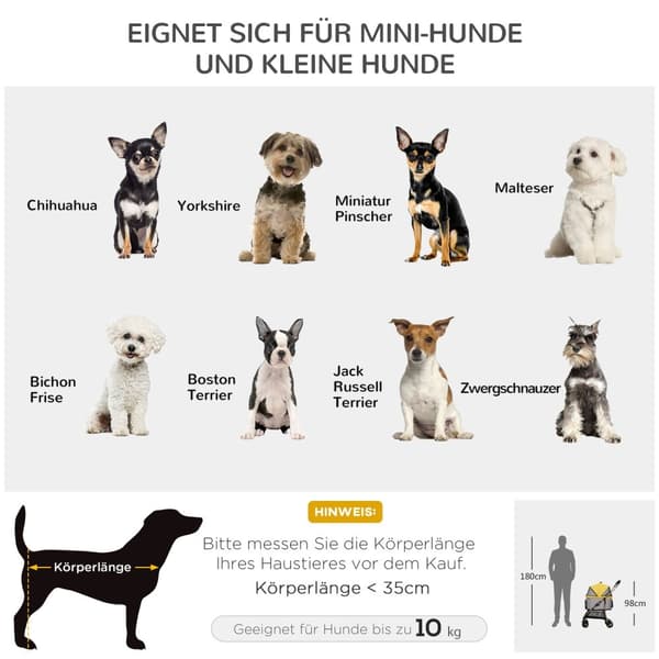 Hundevogn 2-I-1 Hundevogn Og Bæreveske, Sammenleggbar Hundevogn Med Pute, 4 Hjul, Nettingvindu, Oxford-Klut, Gul