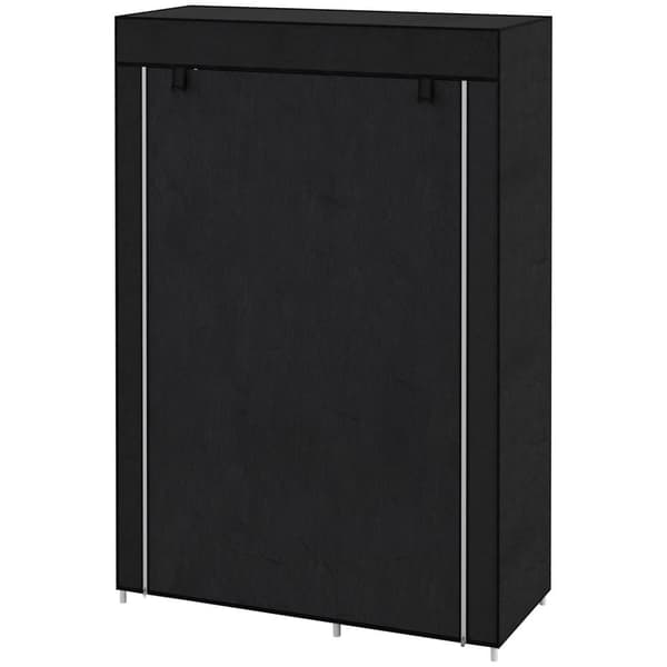 Stoffgarderobe 6 Rom Sammenleggbar Fleece-Look Svart 103X43X162,5Cm