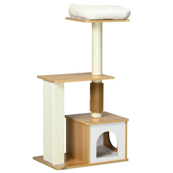 Skrapestolpe 114 Cm Flerlags Kattetre Med Kattehule Og Kilsøyle, For Katter Opp Til 5 Kg, Eik