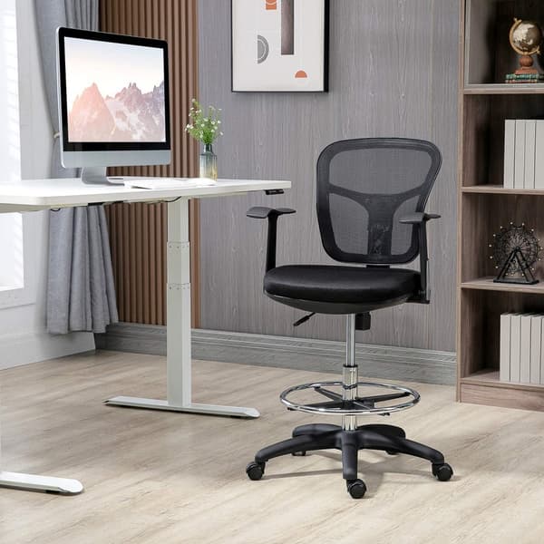 Toimistotuoli, Ergonominen Piirustustuoli, 95-115 Cm Tietokonetuoli Käsinojalla, Pöytätuoli Jalkatuella, Verkko, Musta