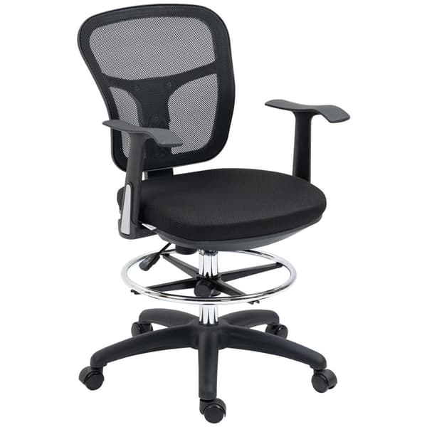 Toimistotuoli, Ergonominen Piirustustuoli, 95-115 Cm Tietokonetuoli Käsinojalla, Pöytätuoli Jalkatuella, Verkko, Musta