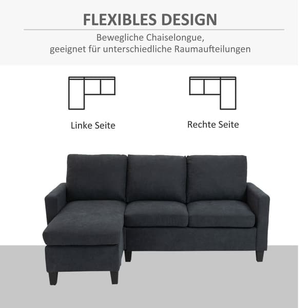 Hörnsoffa Tyg Soffa Hörnsoffa Soffset Vändbar Schäslong L-Form Mörkgrå 197X139X91Cm