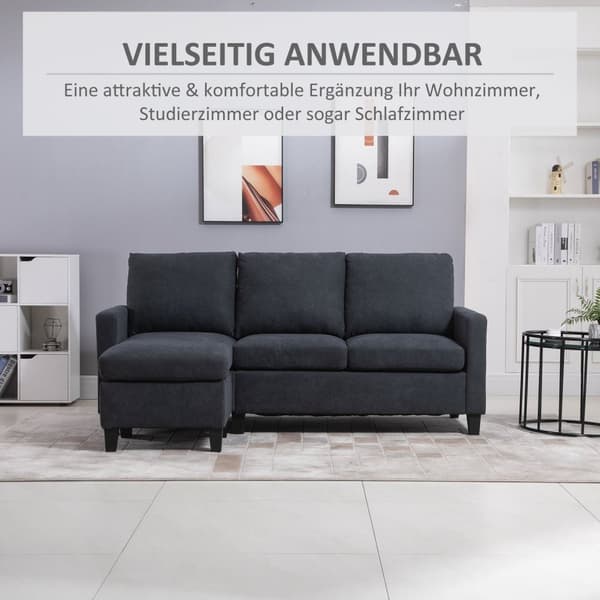 Hörnsoffa Tyg Soffa Hörnsoffa Soffset Vändbar Schäslong L-Form Mörkgrå 197X139X91Cm