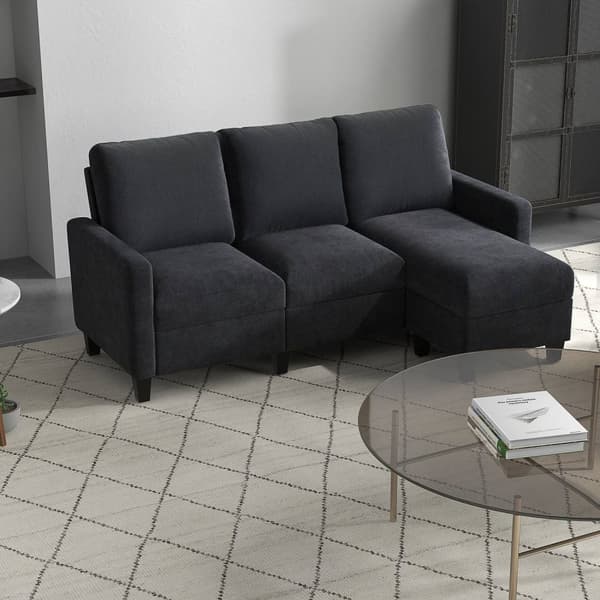 Hörnsoffa Tyg Soffa Hörnsoffa Soffset Vändbar Schäslong L-Form Mörkgrå 197X139X91Cm