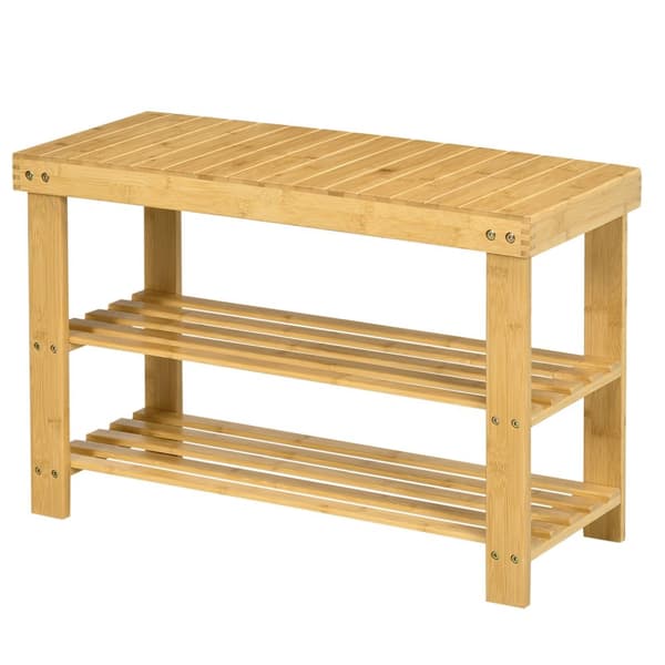 Skobenk, Skostativ Med 3 Nivåer, Bambusbenk, Garderobebenk For 6 Par Sko, Skooppbevaring, Naturlig, 70 X 28 X 45 Cm