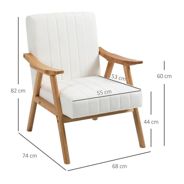 Polstret Lenestol I Fløyelslook Med Armlener, Scandi Design, Krem, 68X74X82Cm