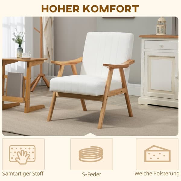 Polstret Lenestol I Fløyelslook Med Armlener, Scandi Design, Krem, 68X74X82Cm