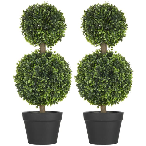 Kunstige Planter, Sæt Med 2 Buksbom, 60 Cm Kunstig Plante Med Dobbeltkugle, Uv-Resistent Stueplante, Grøn