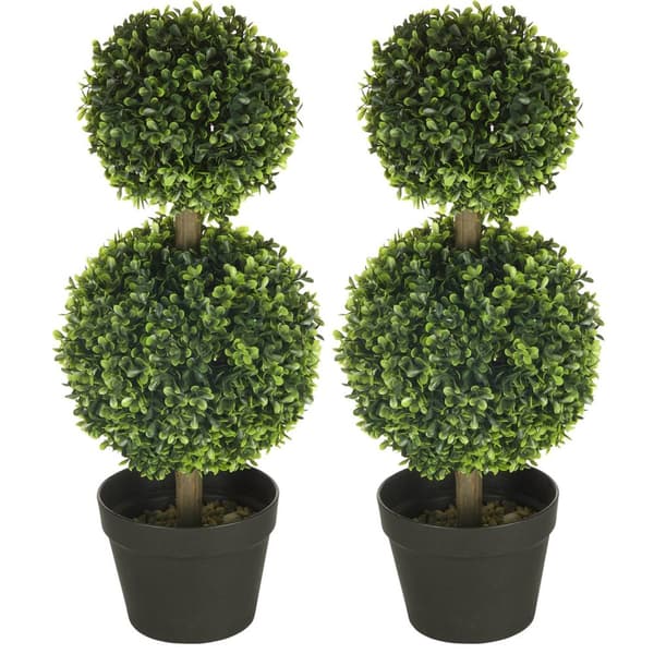 Kunstige Planter, Sæt Med 2 Buksbom, 60 Cm Kunstig Plante Med Dobbeltkugle, Uv-Resistent Stueplante, Grøn