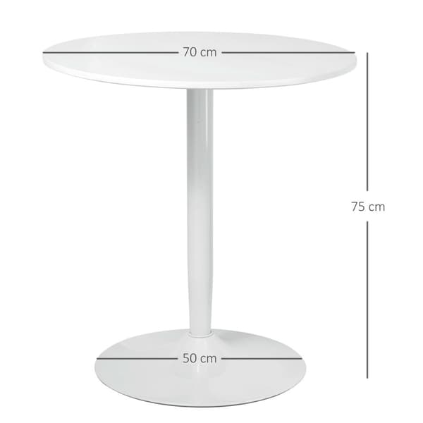 Spisebord, Rundt Kjøkkenbord, Moderne Spisebord For 2 Personer, Barbord, Søylebord Med Stålben, Sklisikker Fotstøtte, Ø70 X 75 Cm, Hvit