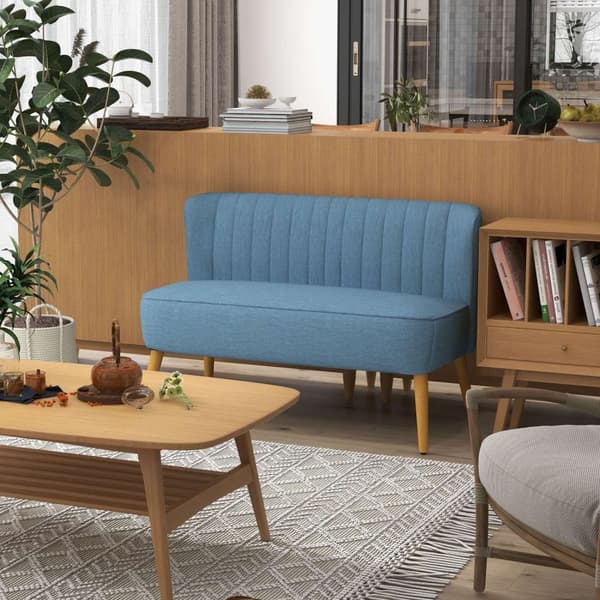 2-Seters Sofa, Loveseat Med Linlook, Dobbel Sofa Med Treben, Lastekapasitet Opptil 150 Kg, Blå, 117 X 56,5 X 77 Cm