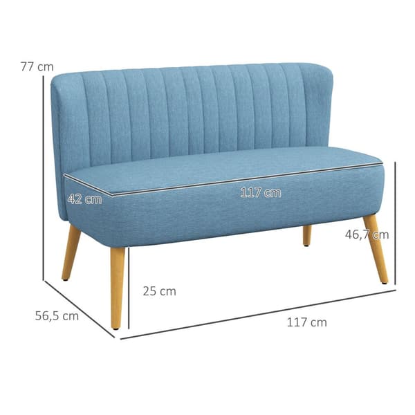 2-Seters Sofa, Loveseat Med Linlook, Dobbel Sofa Med Treben, Lastekapasitet Opptil 150 Kg, Blå, 117 X 56,5 X 77 Cm